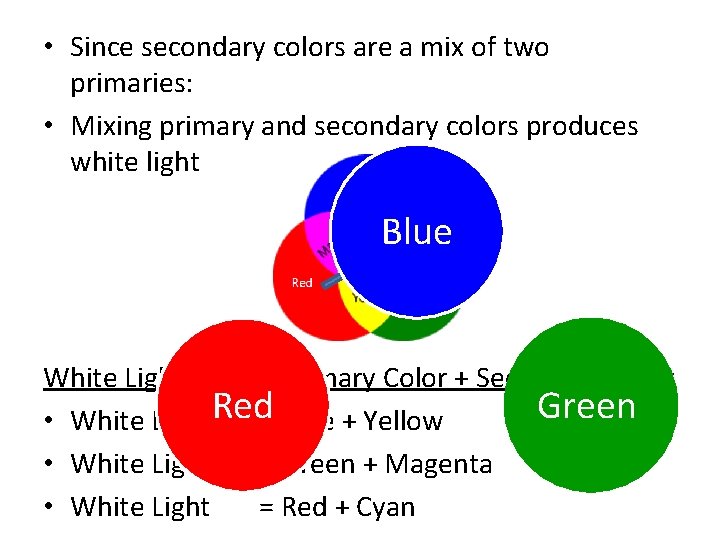 • Since secondary colors are a mix of two primaries: • Mixing primary • Since secondary colors are a mix of two primaries: • Mixing primary