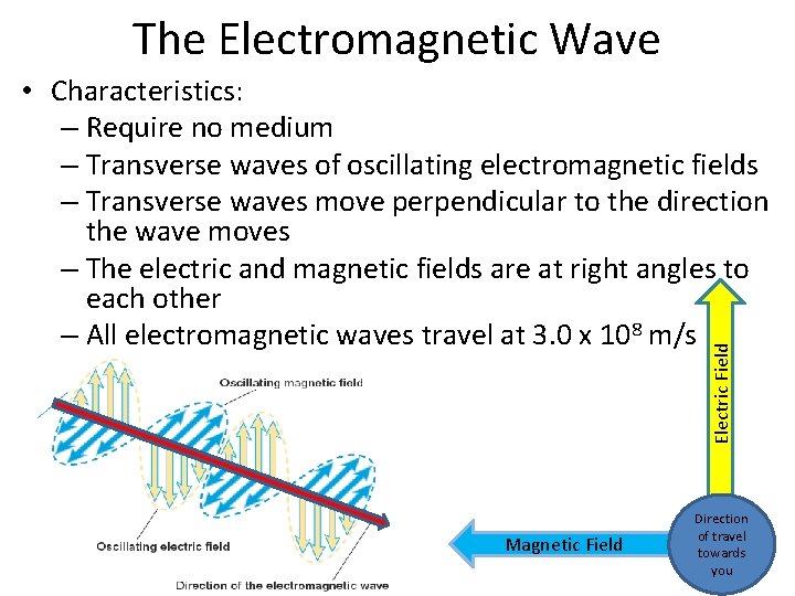 The Electromagnetic Wave Electric Field • Characteristics: – Require no medium – Transverse waves The Electromagnetic Wave Electric Field • Characteristics: – Require no medium – Transverse waves
