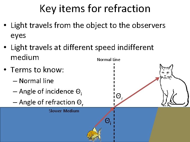 Key items for refraction • Light travels from the object to the observers eyes Key items for refraction • Light travels from the object to the observers eyes