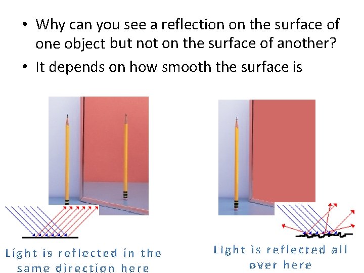 • Why can you see a reflection on the surface of one object • Why can you see a reflection on the surface of one object