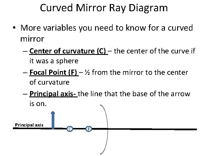 Curved Mirror Ray Diagram • More variables you need to know for a curved Curved Mirror Ray Diagram • More variables you need to know for a curved