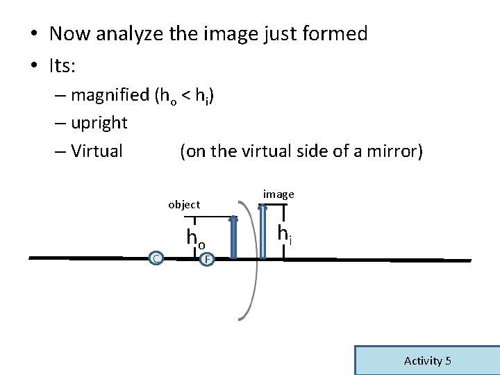 • Now analyze the image just formed • Its: – magnified (ho < • Now analyze the image just formed • Its: – magnified (ho <