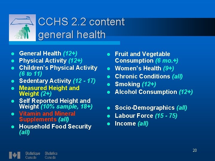 CCHS 2. 2 content general health l l l l General Health (12+) Physical