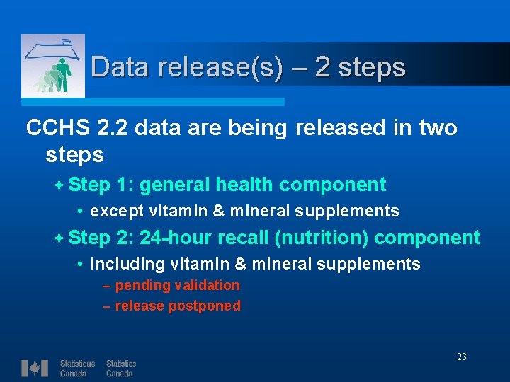 Data release(s) – 2 steps CCHS 2. 2 data are being released in two