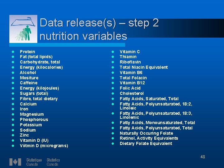 Data release(s) – step 2 nutrition variables l l l l l Protein Fat