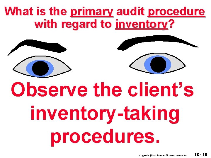 What is the primary audit procedure with regard to inventory? Observe the client’s inventory-taking