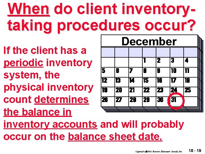 When do client inventorytaking procedures occur? December If the client has a periodic inventory