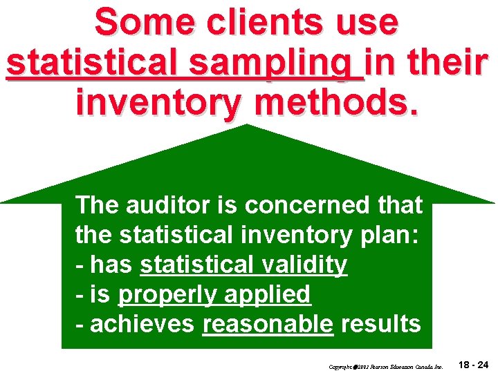 Some clients use statistical sampling in their inventory methods. The auditor is concerned that