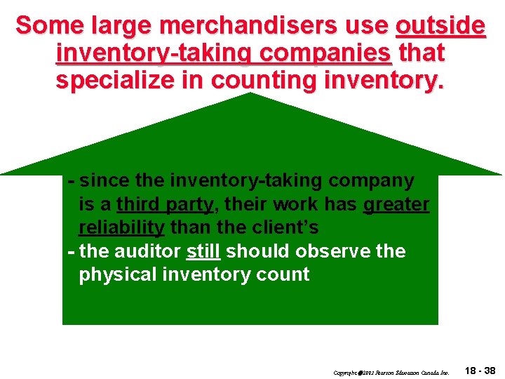 Some large merchandisers use outside inventory-taking companies that specialize in counting inventory. - since