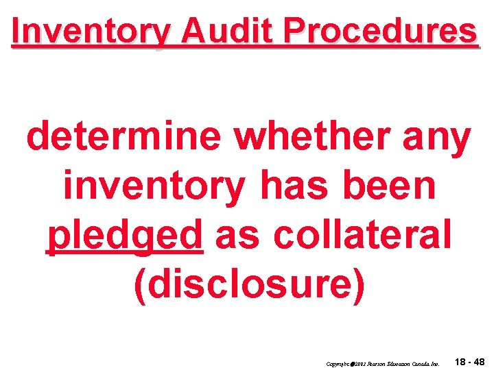 Inventory Audit Procedures determine whether any inventory has been pledged as collateral (disclosure) Copyright