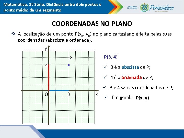 Matemática, 3ª Série, Distância entre dois pontos e ponto médio de um segmento COORDENADAS