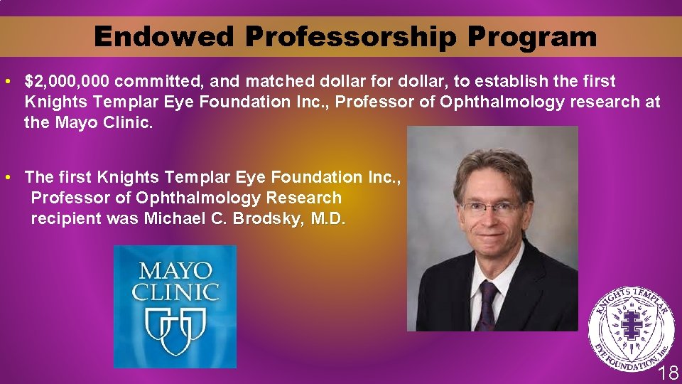 Endowed Professorship Program • $2, 000 committed, and matched dollar for dollar, to establish