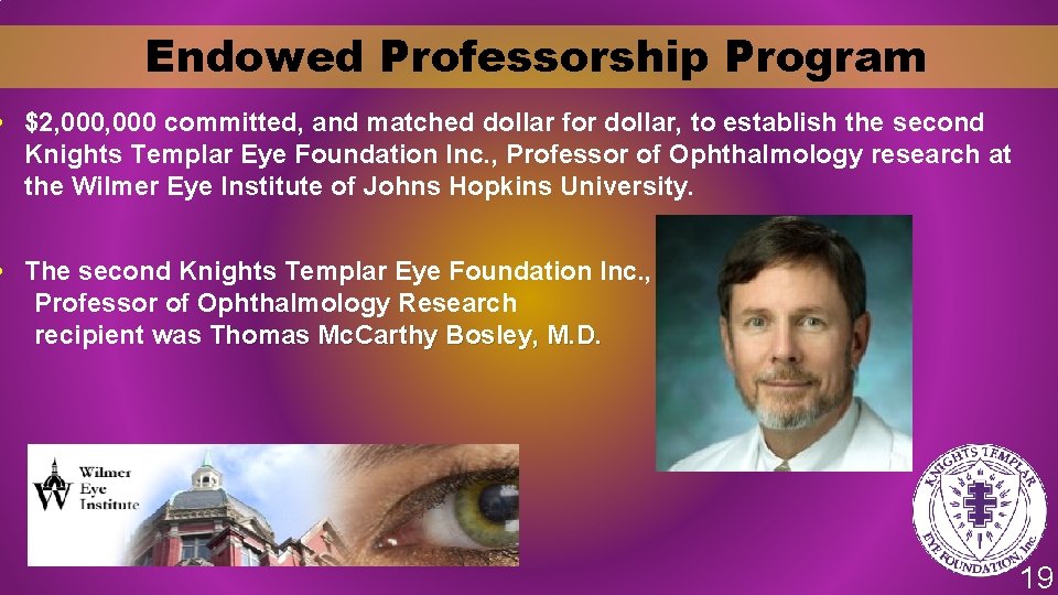 Endowed Professorship Program • $2, 000 committed, and matched dollar for dollar, to establish