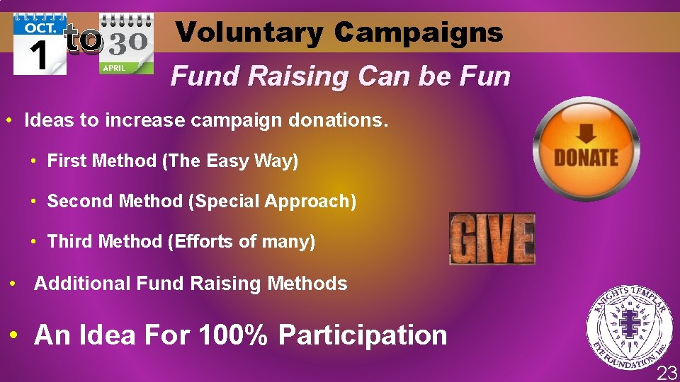 to Voluntary Campaigns Fund Raising Can be Fun • Ideas to increase campaign donations.