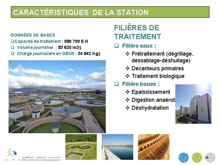 CARACTÉRISTIQUES DE LA STATION DONNÉES DE BASES q. Capacité de traitement : 580 700