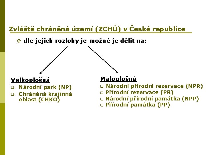 Zvláště chráněná území (ZCHÚ) v České republice v dle jejich rozlohy je možné je