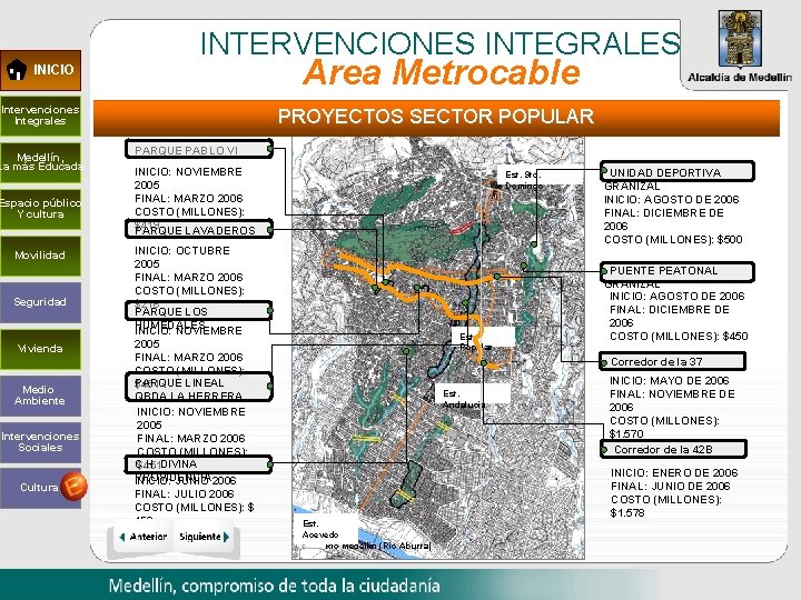 INTERVENCIONES INTEGRALES Area Metrocable INICIO Intervenciones Integrales PROYECTOS SECTOR POPULAR PARQUE PABLO VI Medellín,