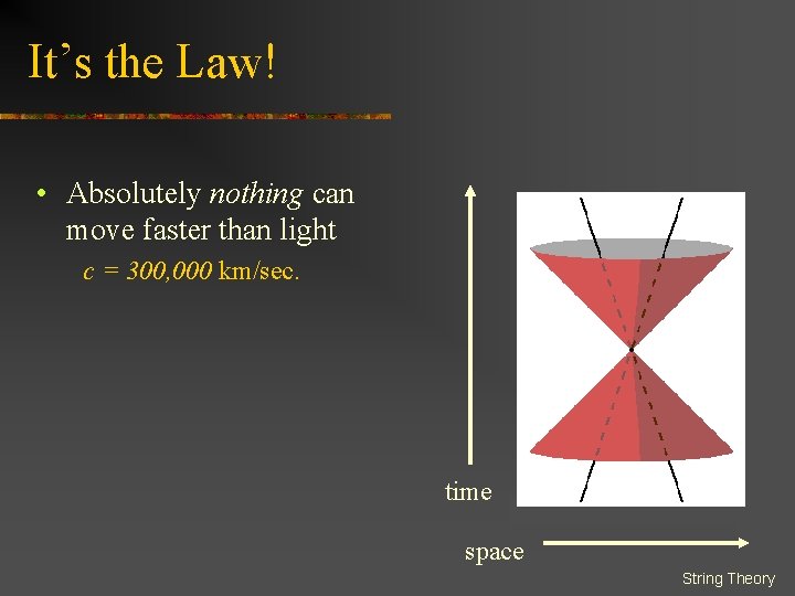 It’s the Law! • Absolutely nothing can move faster than light c = 300,