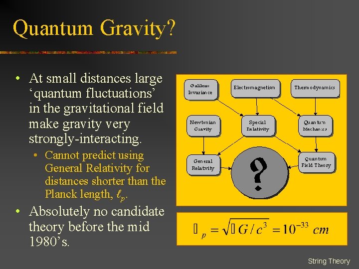 Quantum Gravity? • At small distances large ‘quantum fluctuations’ in the gravitational field make