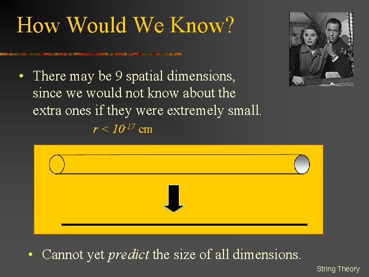 How Would We Know? • There may be 9 spatial dimensions, since we would