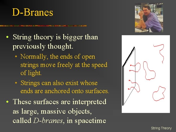 D-Branes • String theory is bigger than previously thought. • Normally, the ends of