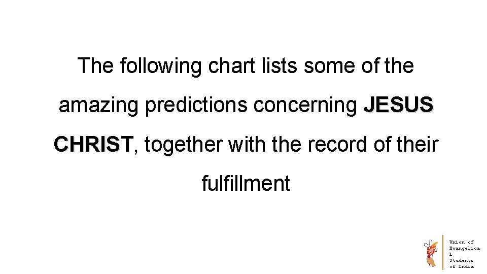 The following chart lists some of the amazing predictions concerning JESUS CHRIST, together with