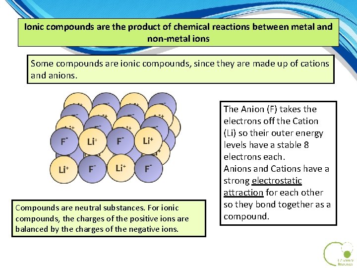 Ionic compounds are the product of chemical reactions between metal and non-metal ions Some Ionic compounds are the product of chemical reactions between metal and non-metal ions Some