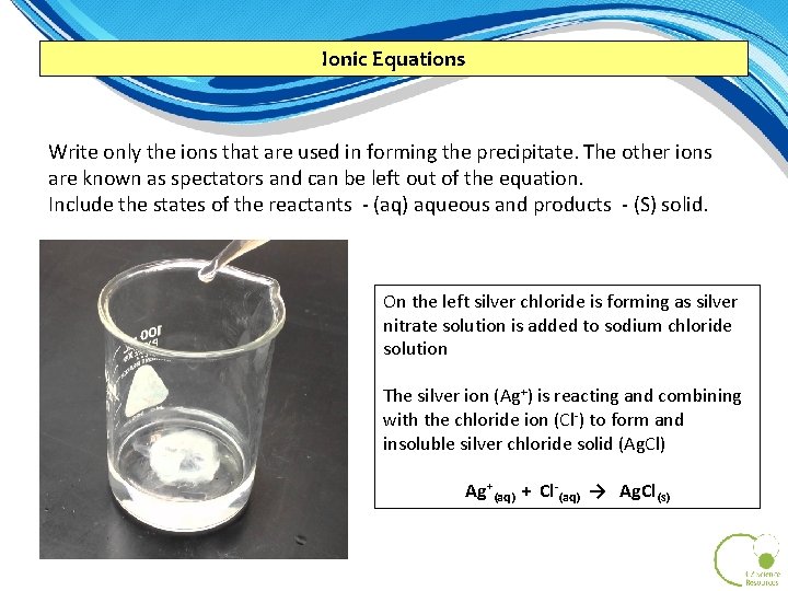 Ionic Equations Write only the ions that are used in forming the precipitate. The Ionic Equations Write only the ions that are used in forming the precipitate. The