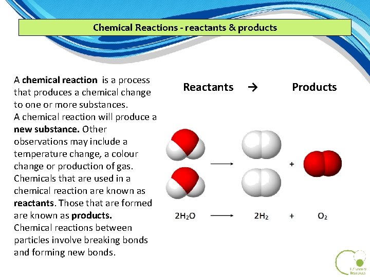 Chemical Reactions - reactants & products A chemical reaction is a process that produces Chemical Reactions - reactants & products A chemical reaction is a process that produces