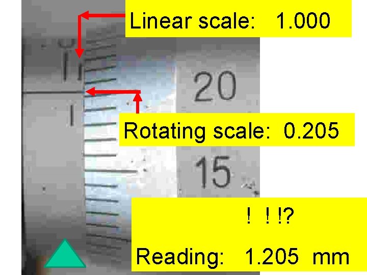 Linear scale: 1. 000 Rotating scale: 0. 205 ! ! !? Reading: 1. 205