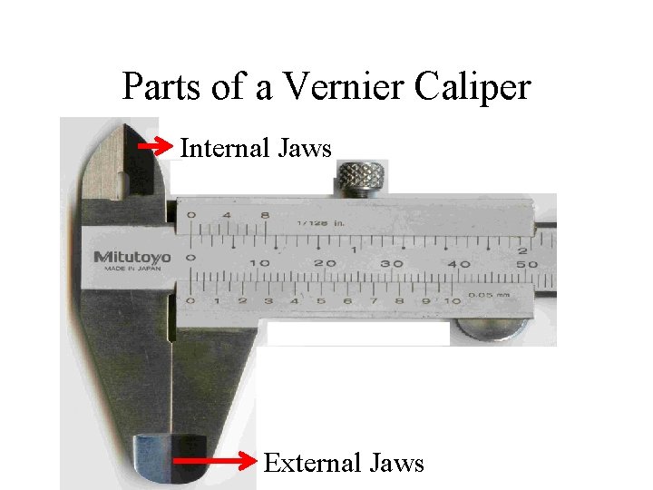 Parts of a Vernier Caliper Internal Jaws External Jaws 