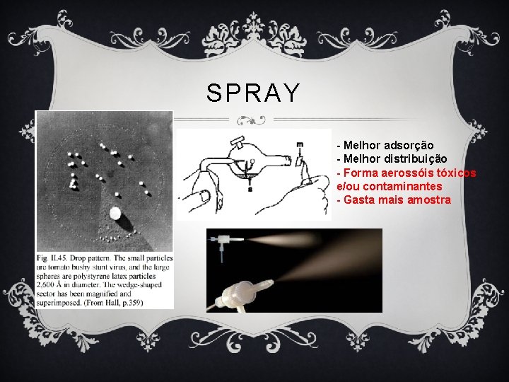 SPRAY - Melhor adsorção - Melhor distribuição - Forma aerossóis tóxicos e/ou contaminantes -