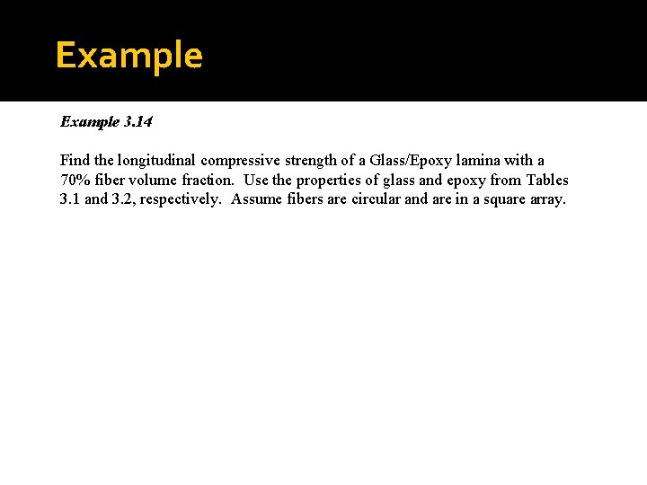 Example 3. 14 Find the longitudinal compressive strength of a Glass/Epoxy lamina with a