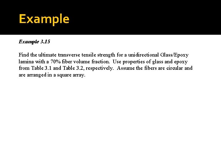 Example 3. 15 Find the ultimate transverse tensile strength for a unidirectional Glass/Epoxy lamina