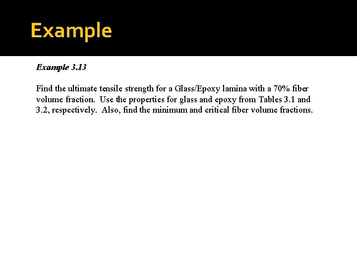 Example 3. 13 Find the ultimate tensile strength for a Glass/Epoxy lamina with a