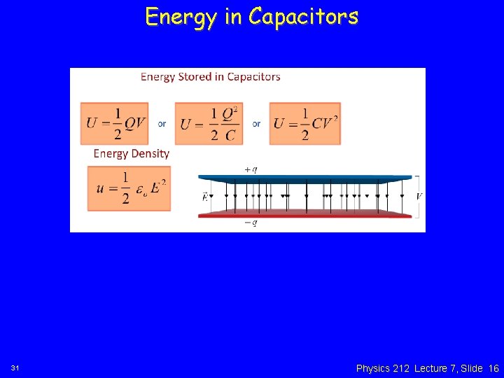 Energy in Capacitors 31 Physics 212 Lecture 7, Slide 16 