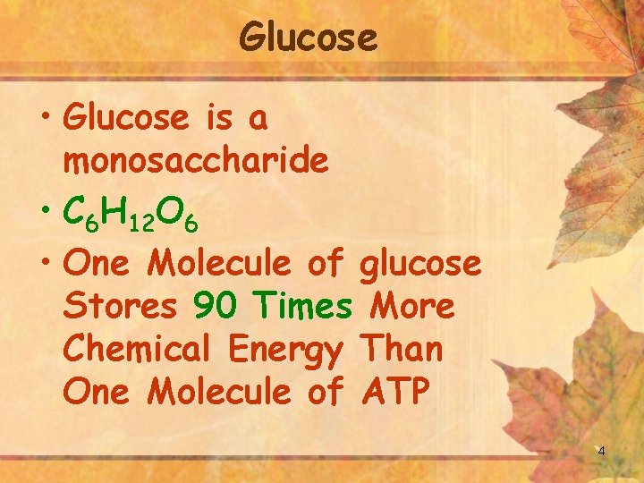 Glucose • Glucose is a monosaccharide • C 6 H 12 O 6 •