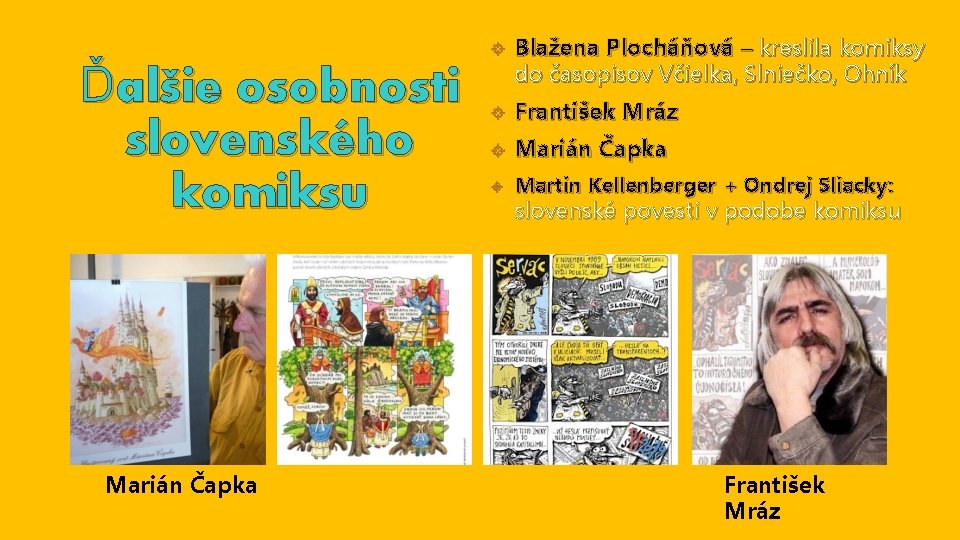 Ďalšie osobnosti slovenského komiksu Marián Čapka Blažena Plocháňová – kreslila komiksy do časopisov Včielka,