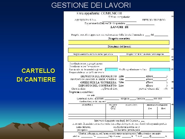 GESTIONE DEI LAVORI CARTELLO DI CANTIERE GESTIONE DEI LAVORI CARTELLO DI CANTIERE