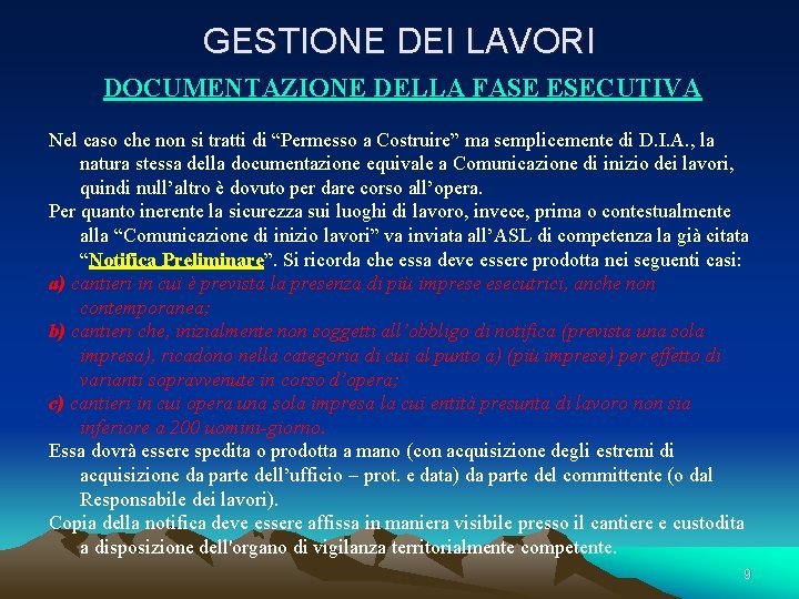 GESTIONE DEI LAVORI DOCUMENTAZIONE DELLA FASE ESECUTIVA Nel caso che non si tratti di GESTIONE DEI LAVORI DOCUMENTAZIONE DELLA FASE ESECUTIVA Nel caso che non si tratti di