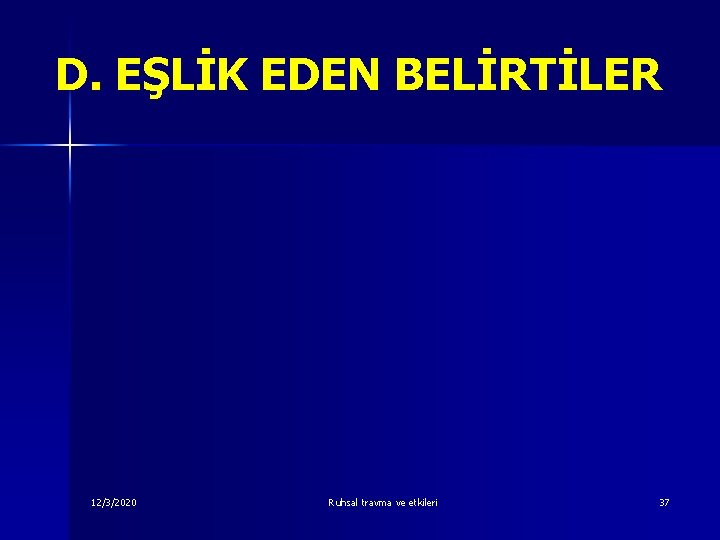 D. EŞLİK EDEN BELİRTİLER 12/3/2020 Ruhsal travma ve etkileri 37 