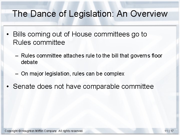 The Dance of Legislation: An Overview • Bills coming out of House committees go