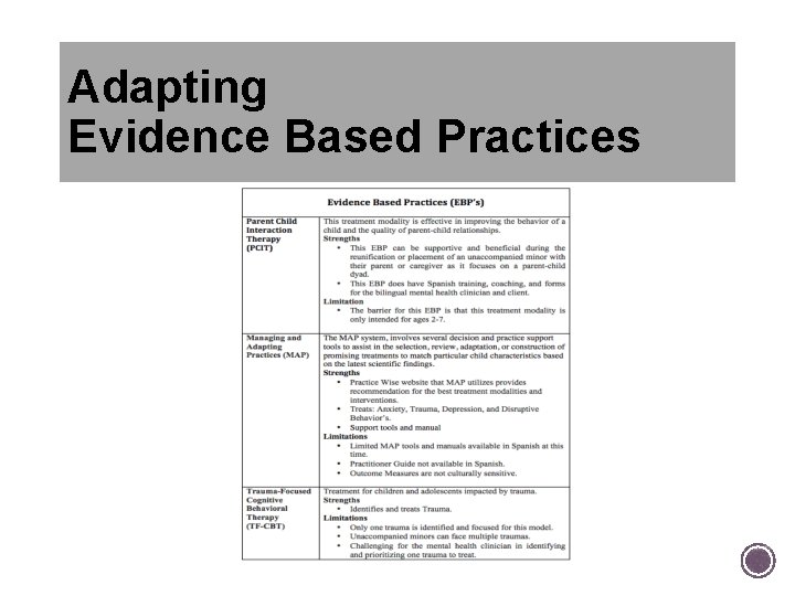 Adapting Evidence Based Practices Adapting Evidence Based Practices