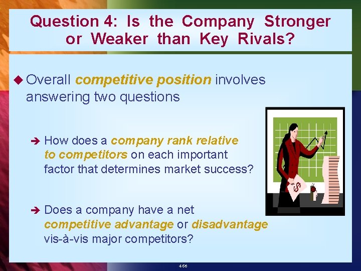 Question 4: Is the Company Stronger or Weaker than Key Rivals? u Overall competitive