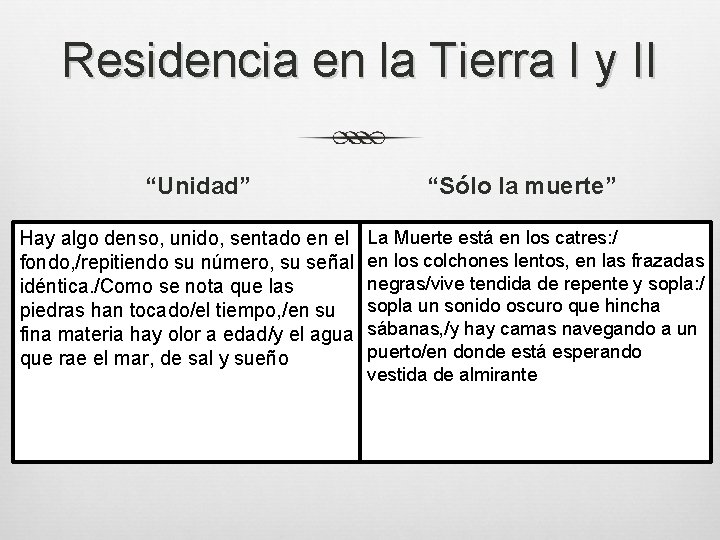 Residencia en la Tierra I y II “Unidad” Hay algo denso, unido, sentado en
