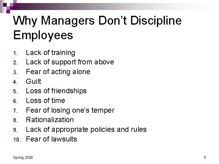 Why Managers Don’t Discipline Employees 1. 2. 3. 4. 5. 6. 7. 8. 9.