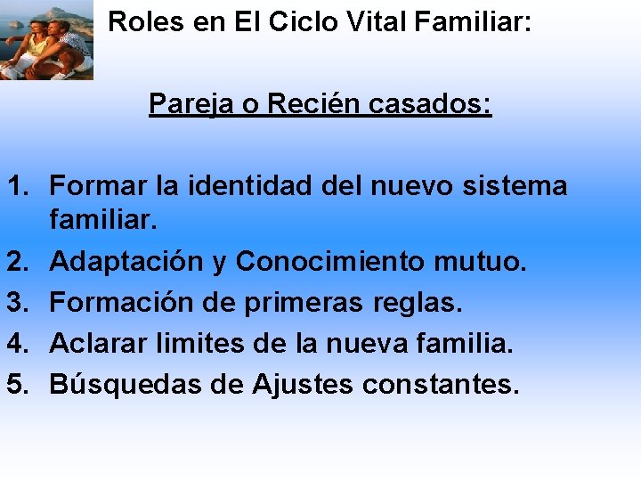 Roles en El Ciclo Vital Familiar: Pareja o Recién casados: 1. Formar la identidad