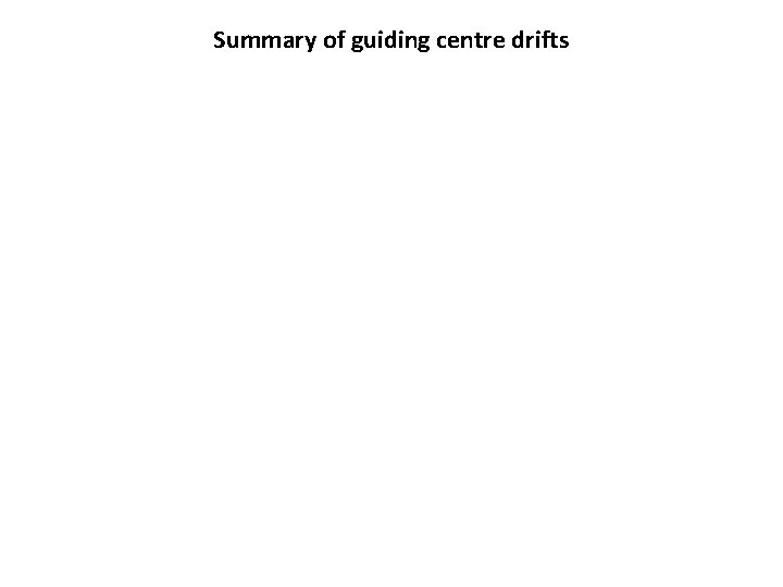 Summary of guiding centre drifts 