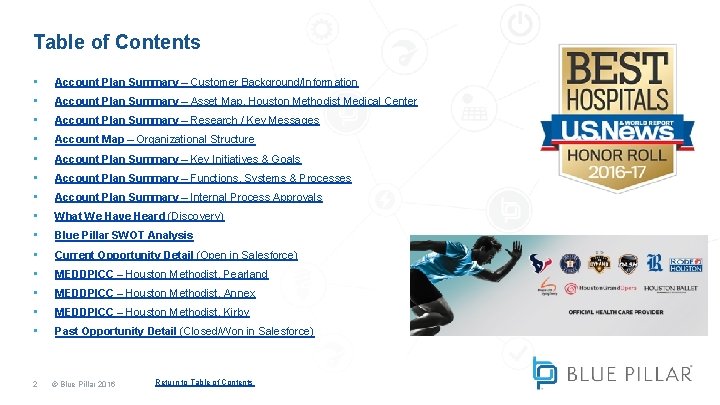 Table of Contents • Account Plan Summary – Customer Background/Information • Account Plan Summary Table of Contents • Account Plan Summary – Customer Background/Information • Account Plan Summary