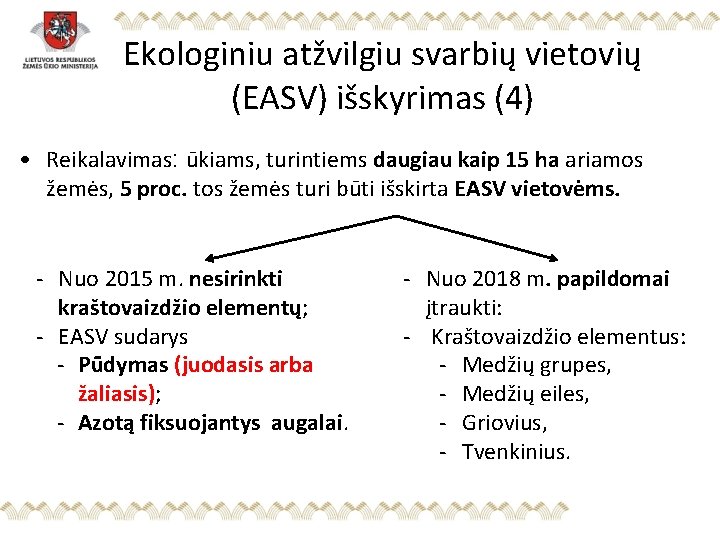 Ekologiniu atžvilgiu svarbių vietovių (EASV) išskyrimas (4) • Reikalavimas: ūkiams, turintiems daugiau kaip 15